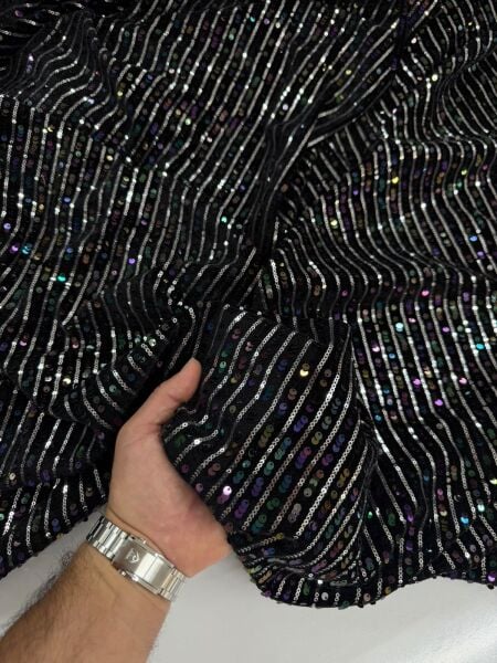 Çizgili Hologram Kadife