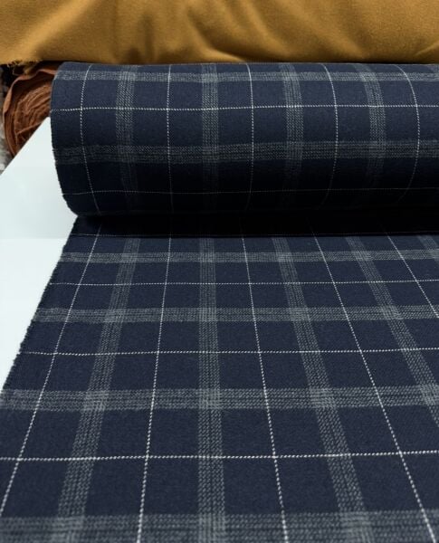 Lacivert Yünlü Kareli